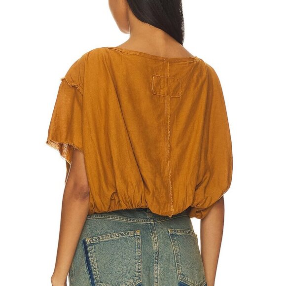Free People Cloud 9 Bubble Tee Linen Blend in Pecan Brown M - Picture 2 of 11
